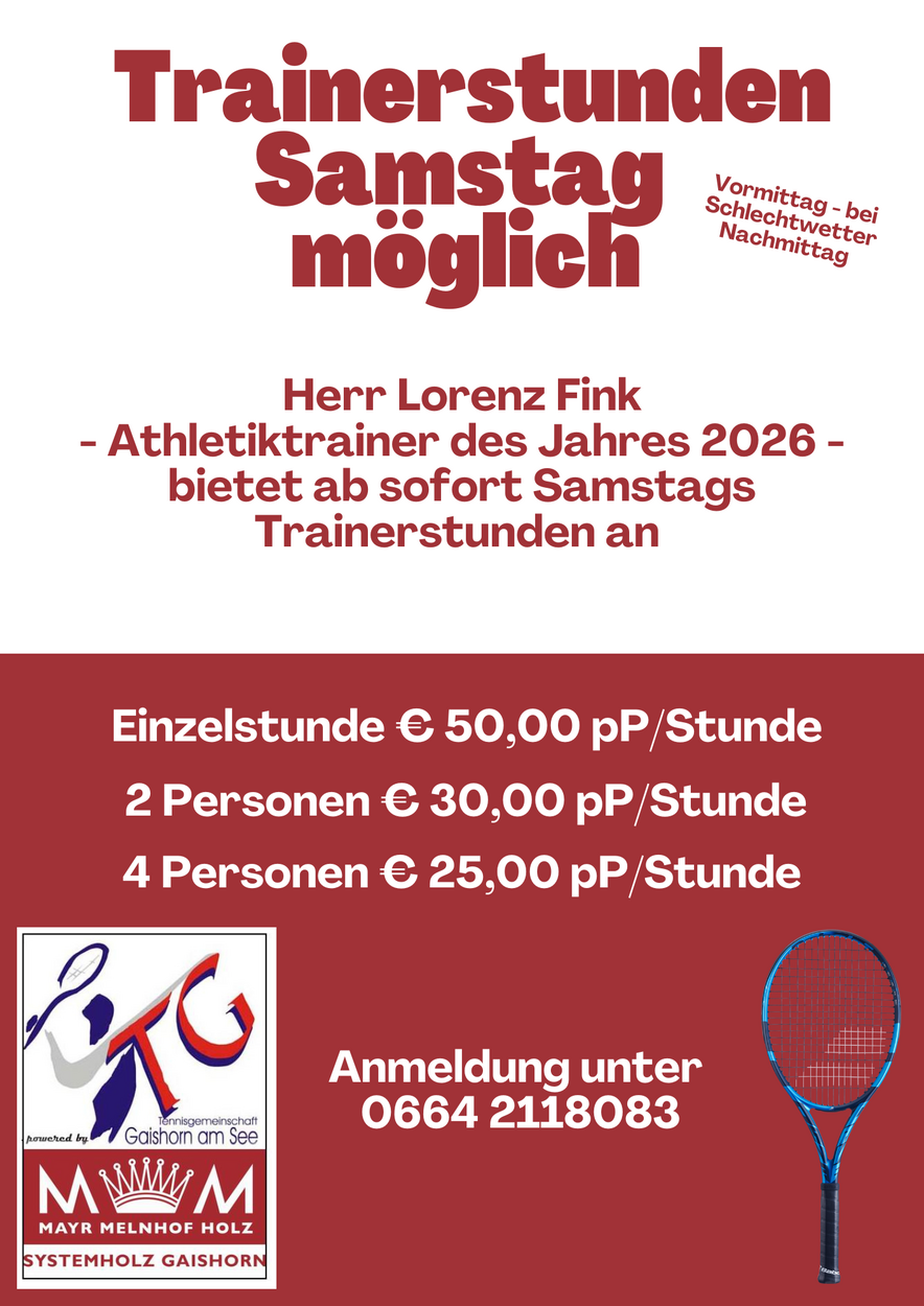Trainerstunden Samstag möglich 